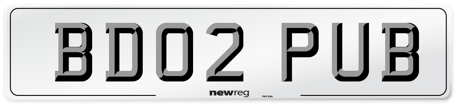 BD02 PUB Number Plate from New Reg